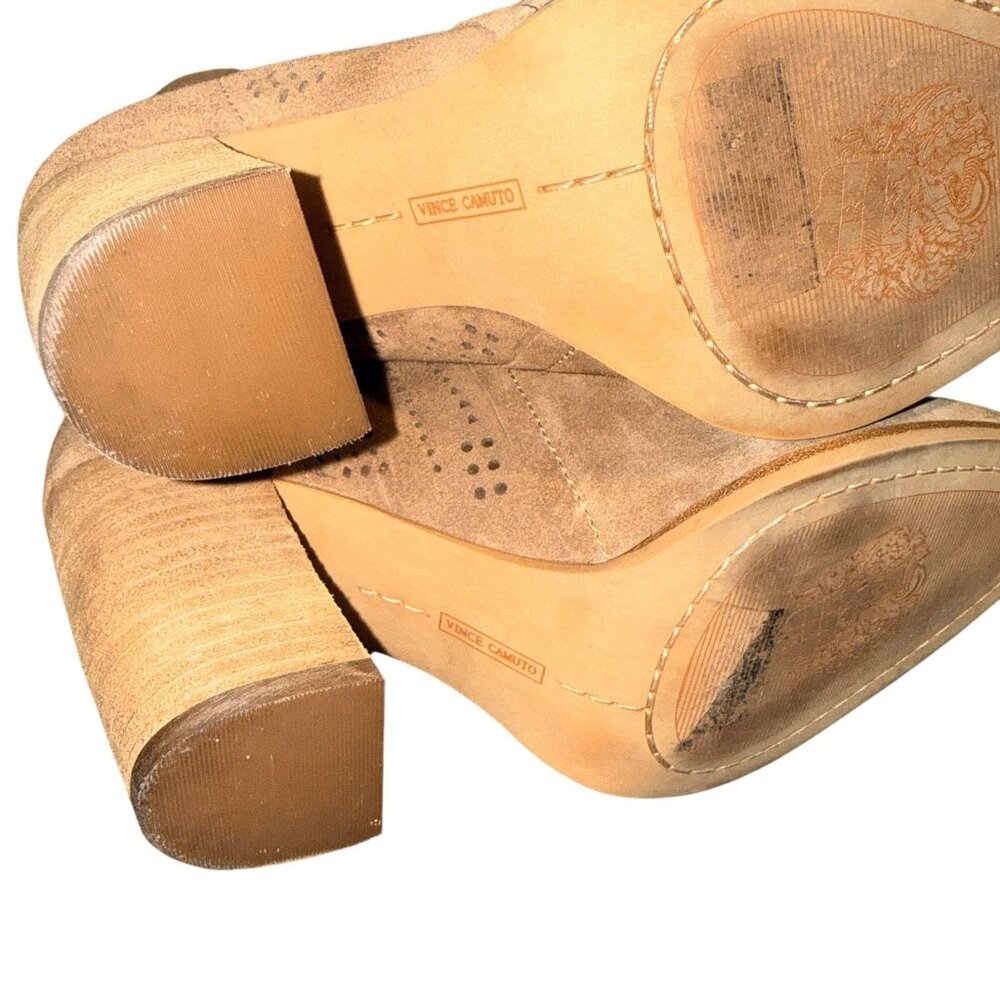 Vince Camuto Catheryna Tan Taupe Brown Perforated Bootie Heel Boho US Size 7.5 - Picture 5 of 5